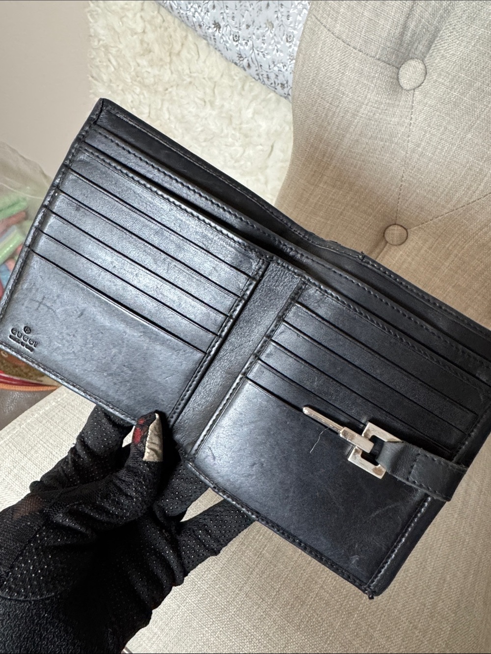 Gucci Black Monogram Canvas Wallet with Silver-Tone Accent - Picture 6 of 8